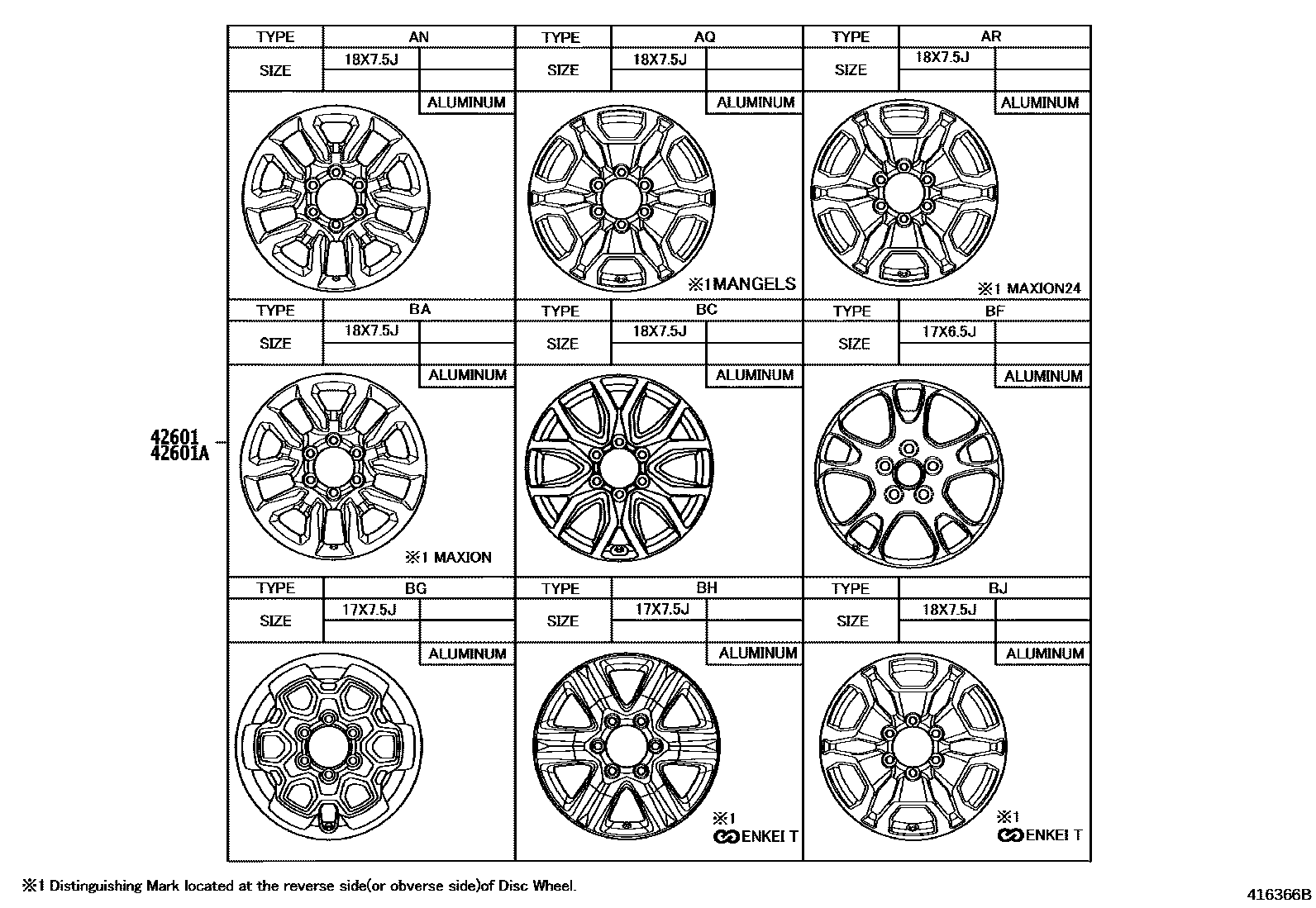 Toyota HILUX 车轮和车轮盖 EPC diagram — 416366B