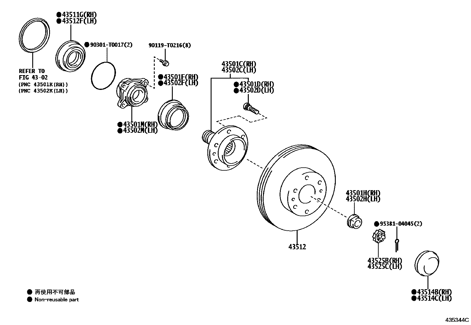 Toyota HILUX Front Axle Hub EPC diagram — 435344D
