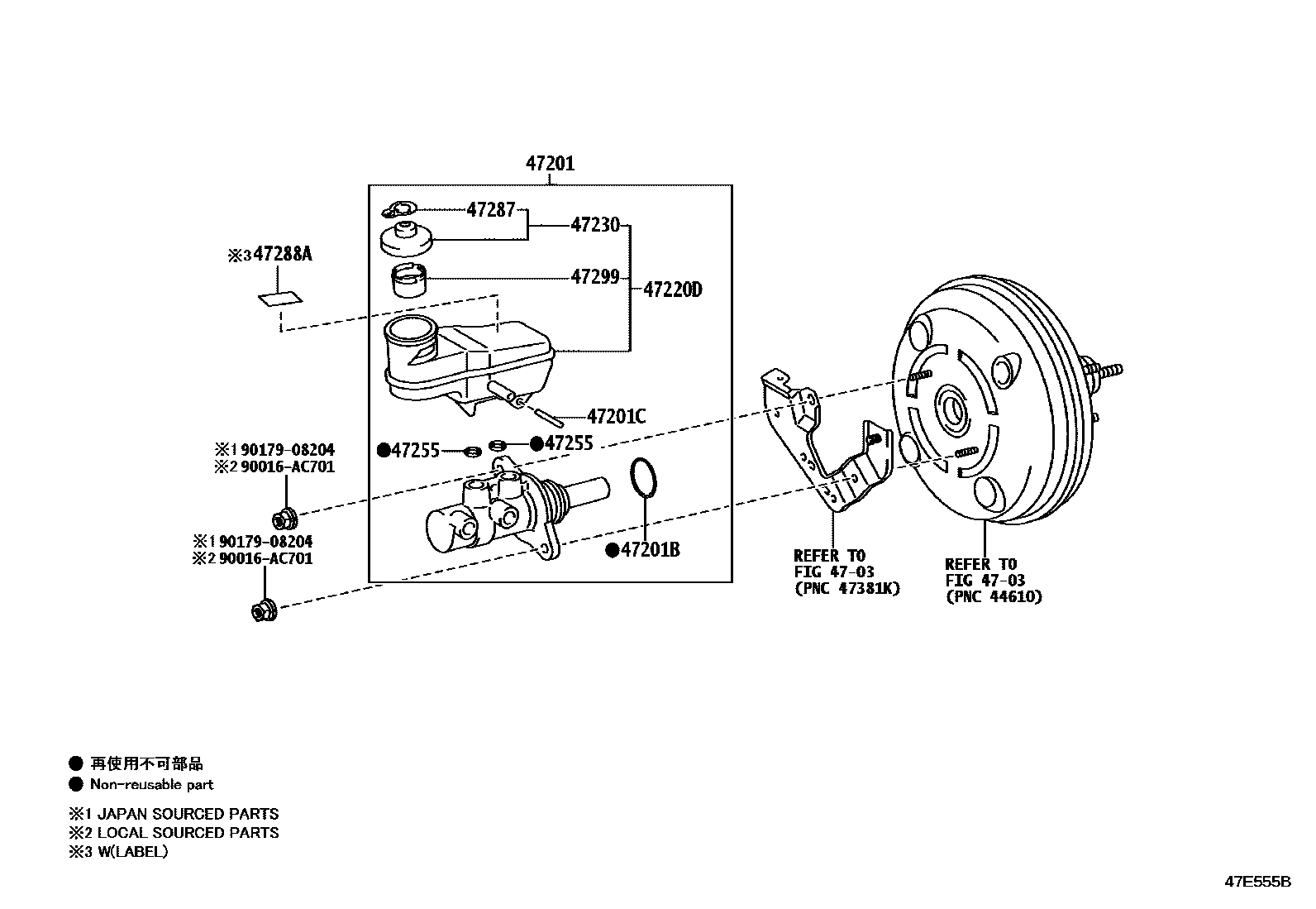 Toyota HILUX 制动总泵 EPC diagram — 47E555B