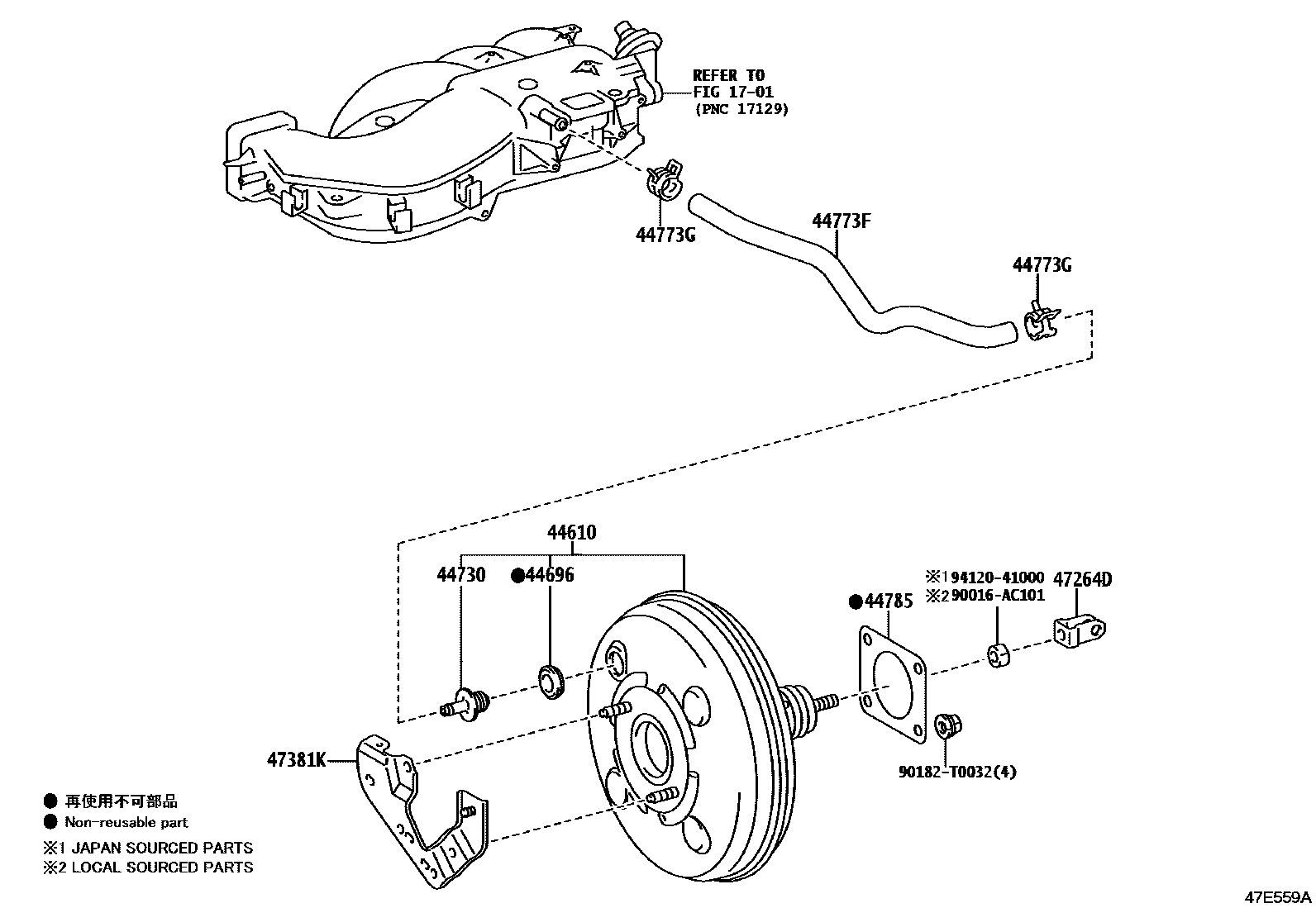 Toyota HILUX 制动助力器和真空管 EPC diagram — 47E559A
