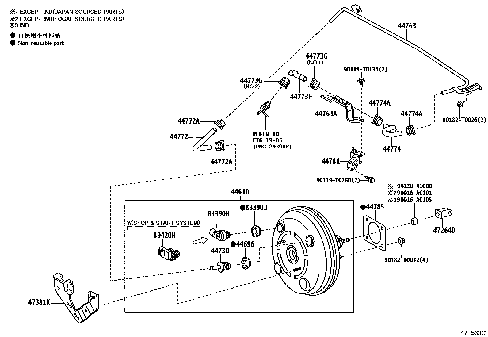 Toyota HILUX 制动助力器和真空管 EPC diagram — 47E563C