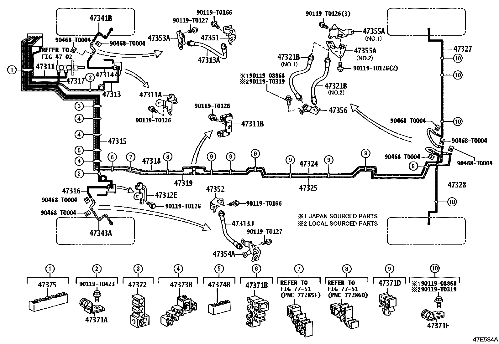 Toyota HILUX 制动配管和卡箍 EPC diagram — 47E584A
