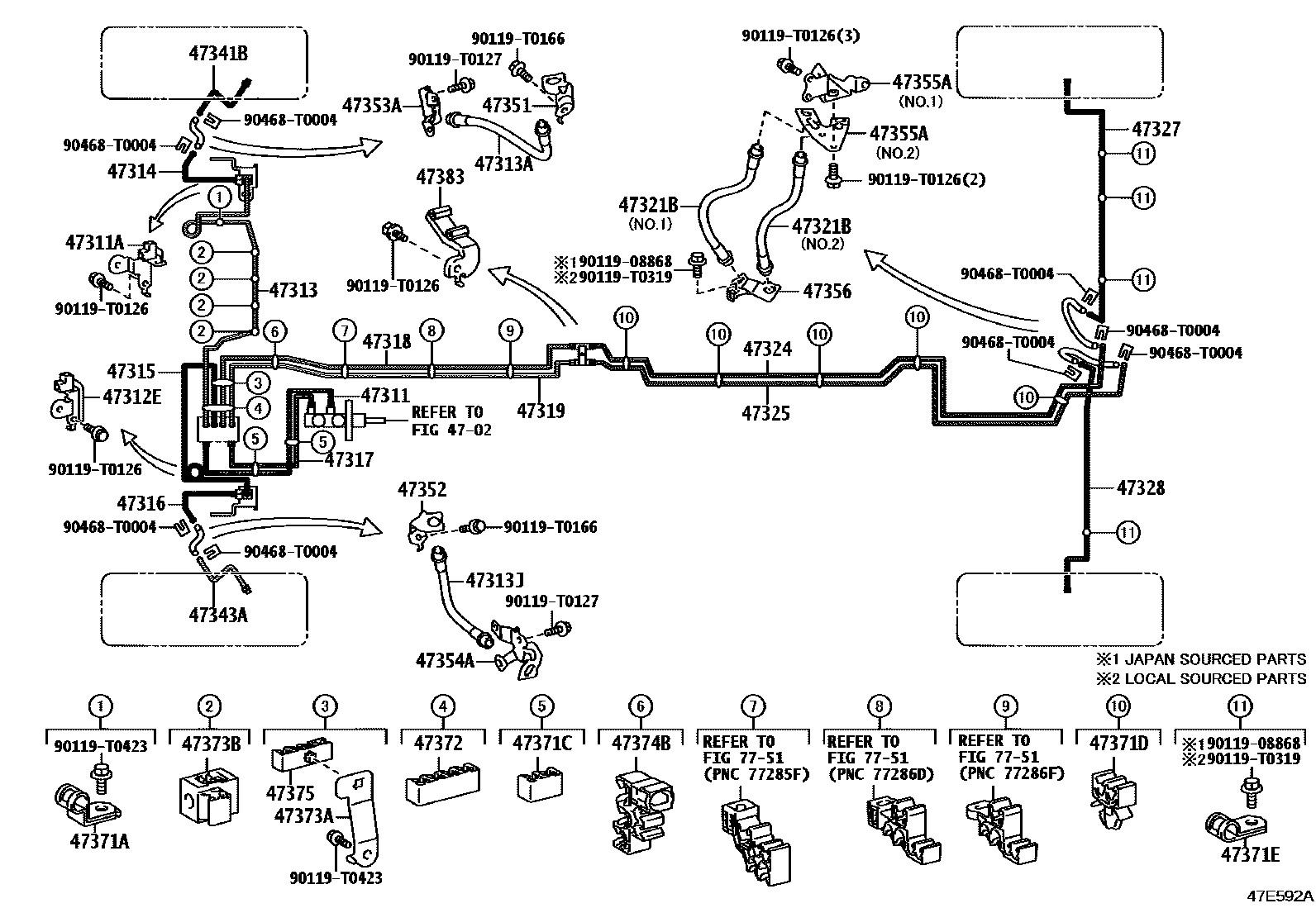 Toyota HILUX 制动配管和卡箍 EPC diagram — 47E592A