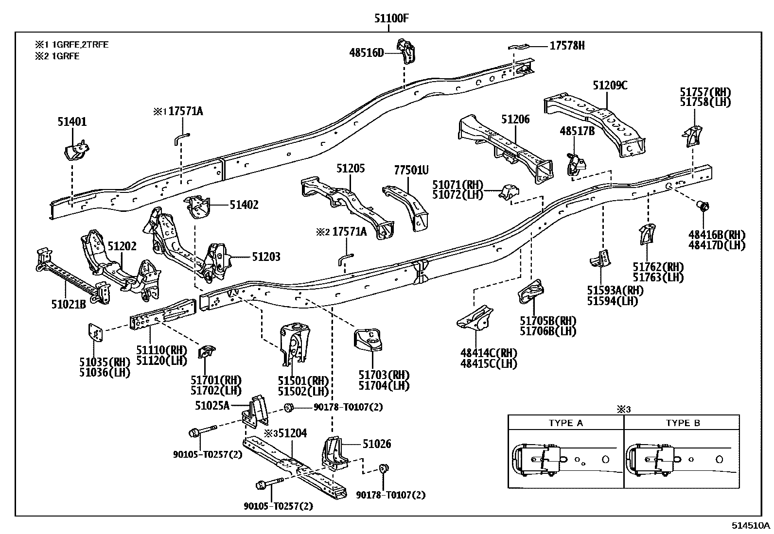 Toyota HILUX 车架 EPC diagram — 514510A