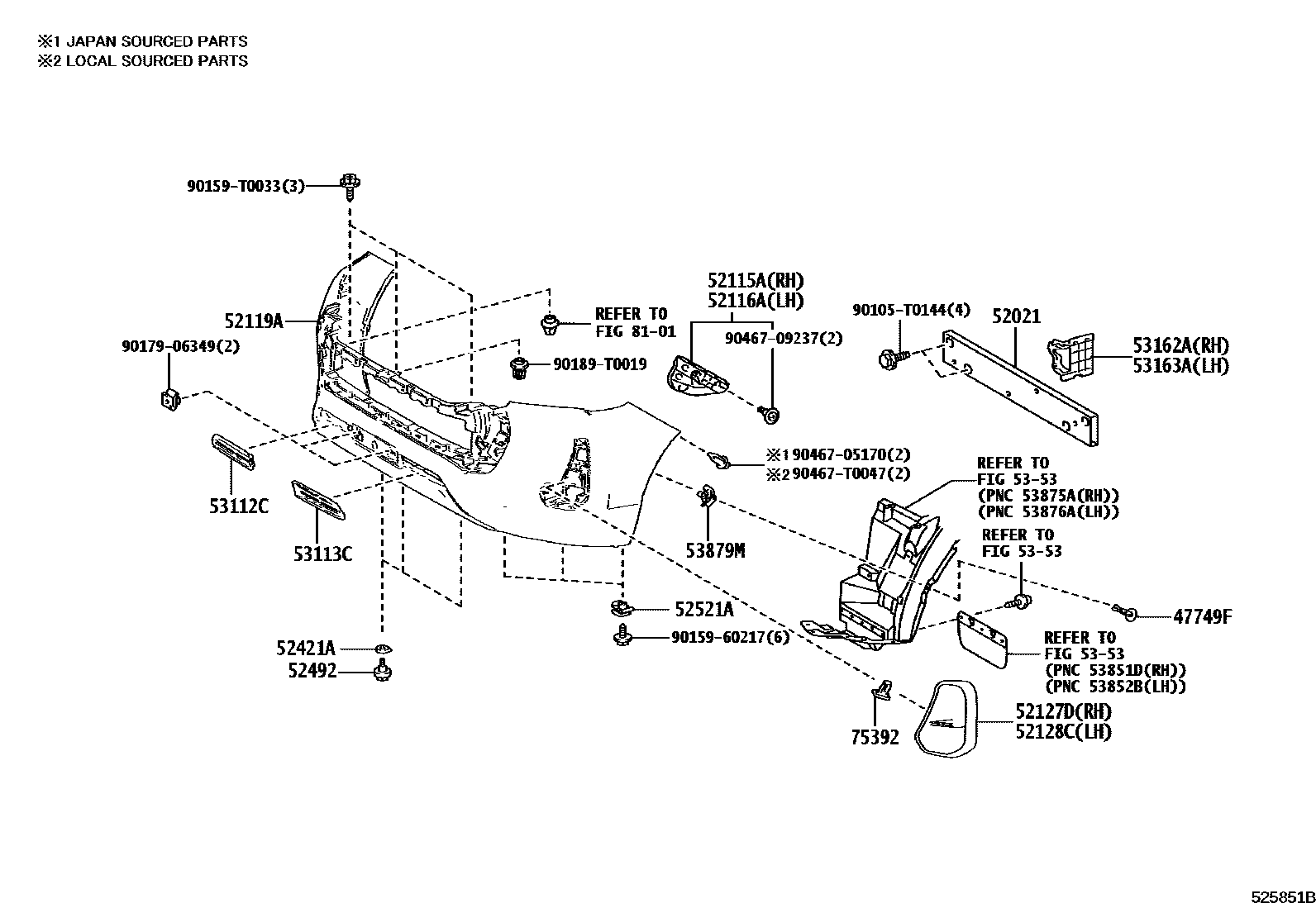 Toyota HILUX 前保险杠及附件 EPC diagram — 525851B