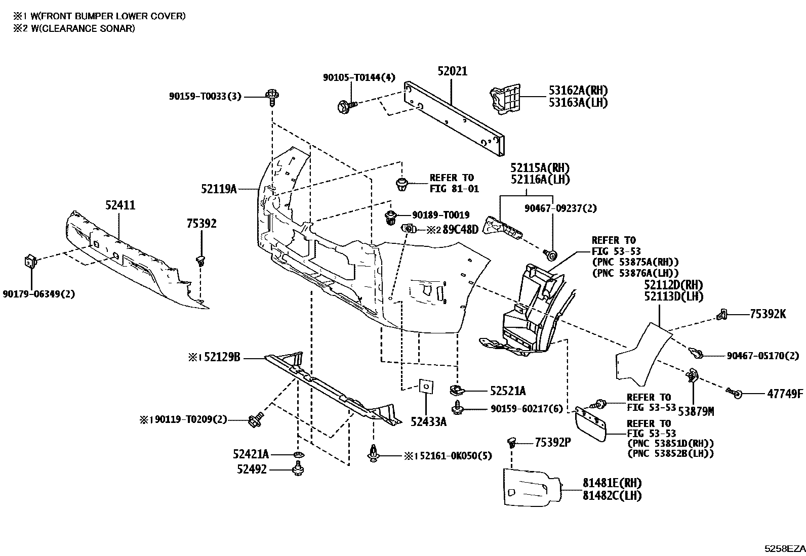 Toyota HILUX 前保险杠及附件 EPC diagram — 5258EZA