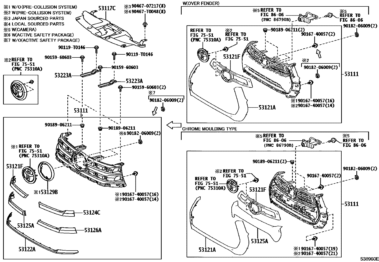Toyota HILUX radiator grille EPC diagram — 538960E