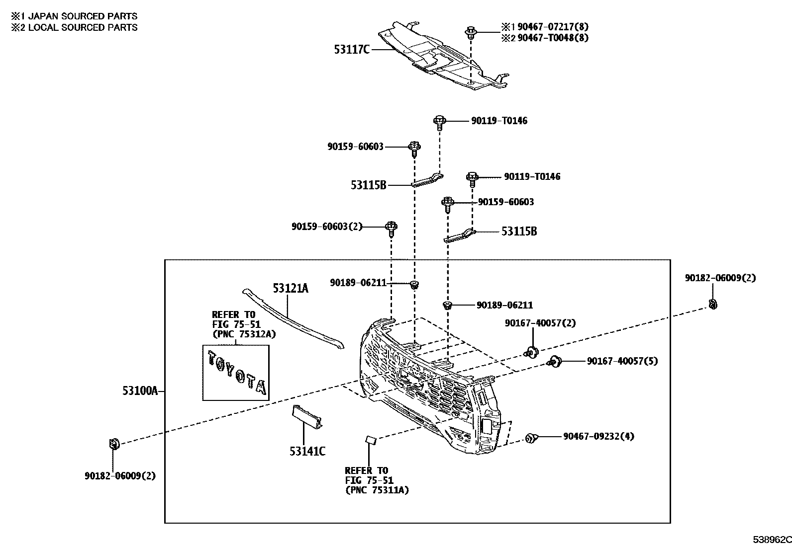 Toyota HILUX radiator grille EPC diagram — 538962C