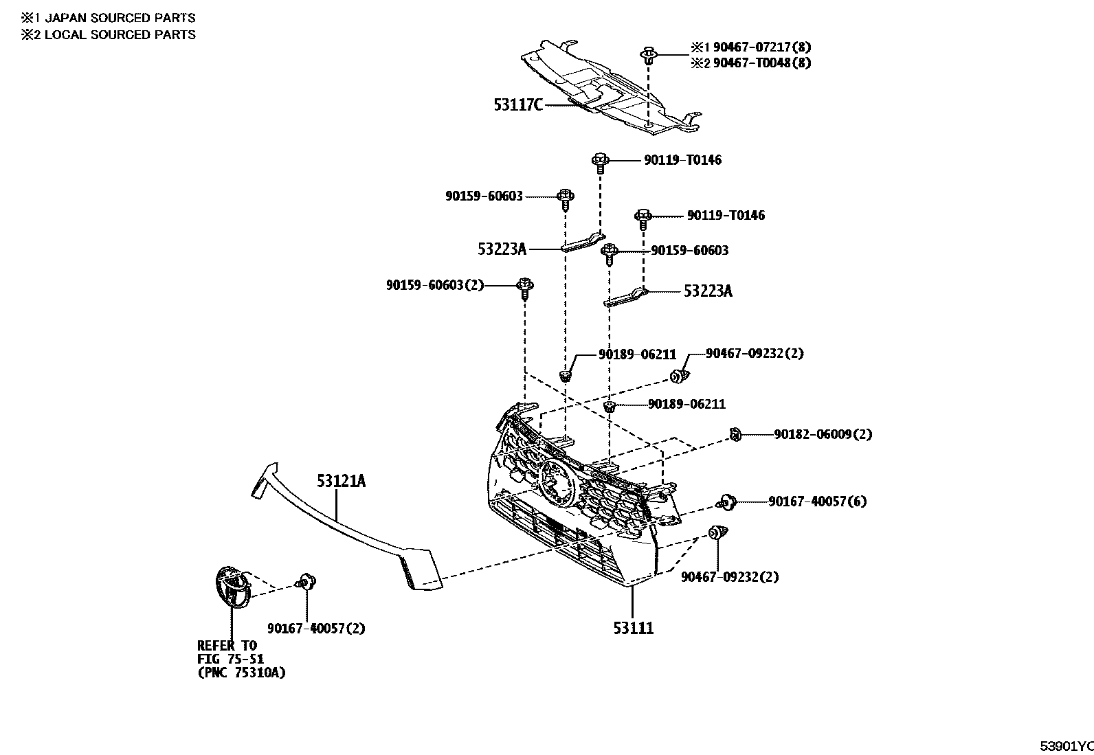 Toyota HILUX radiator grille EPC diagram — 53901YC