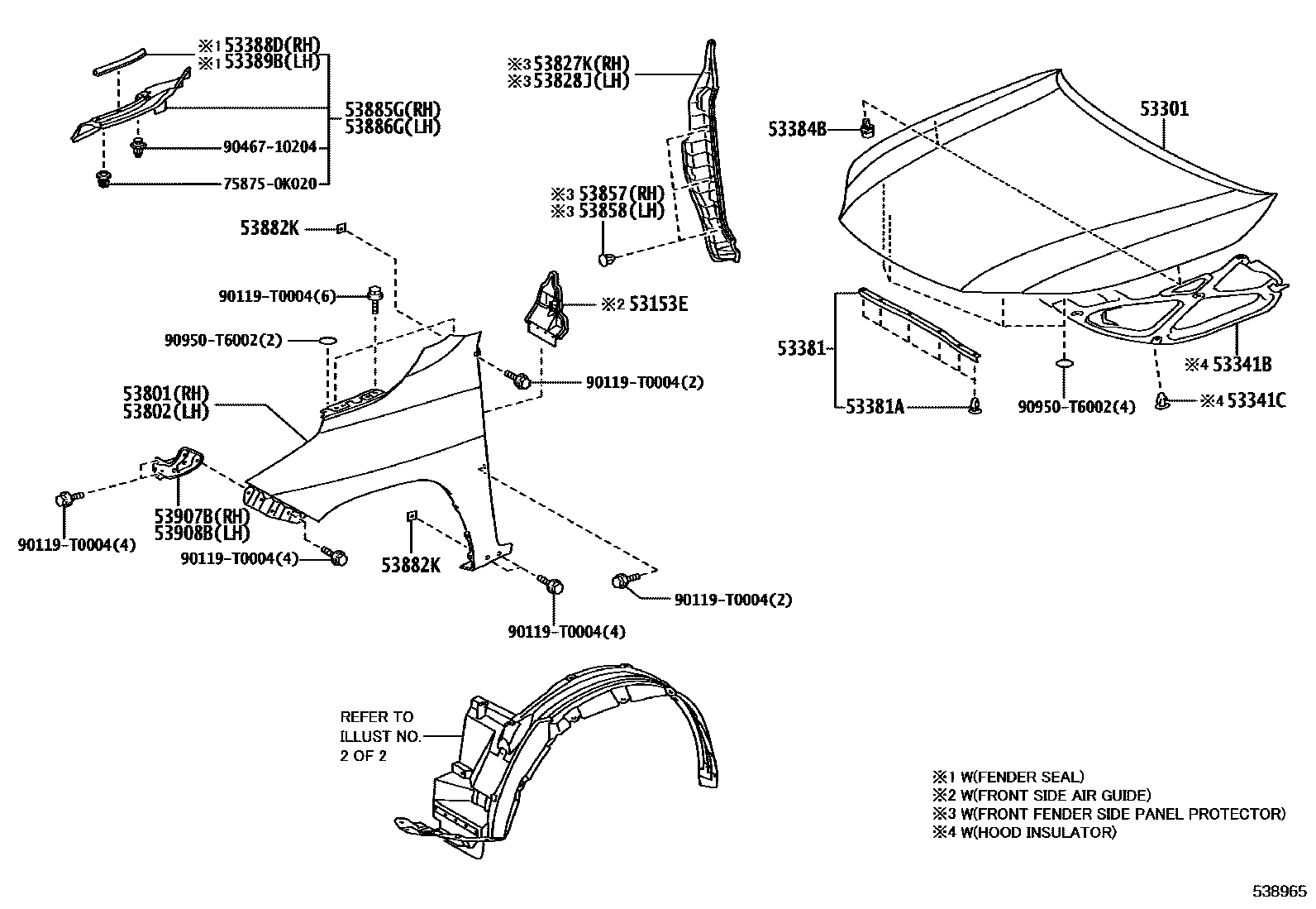 Toyota HILUX 发动机盖和前翼子板 EPC diagram — 538965