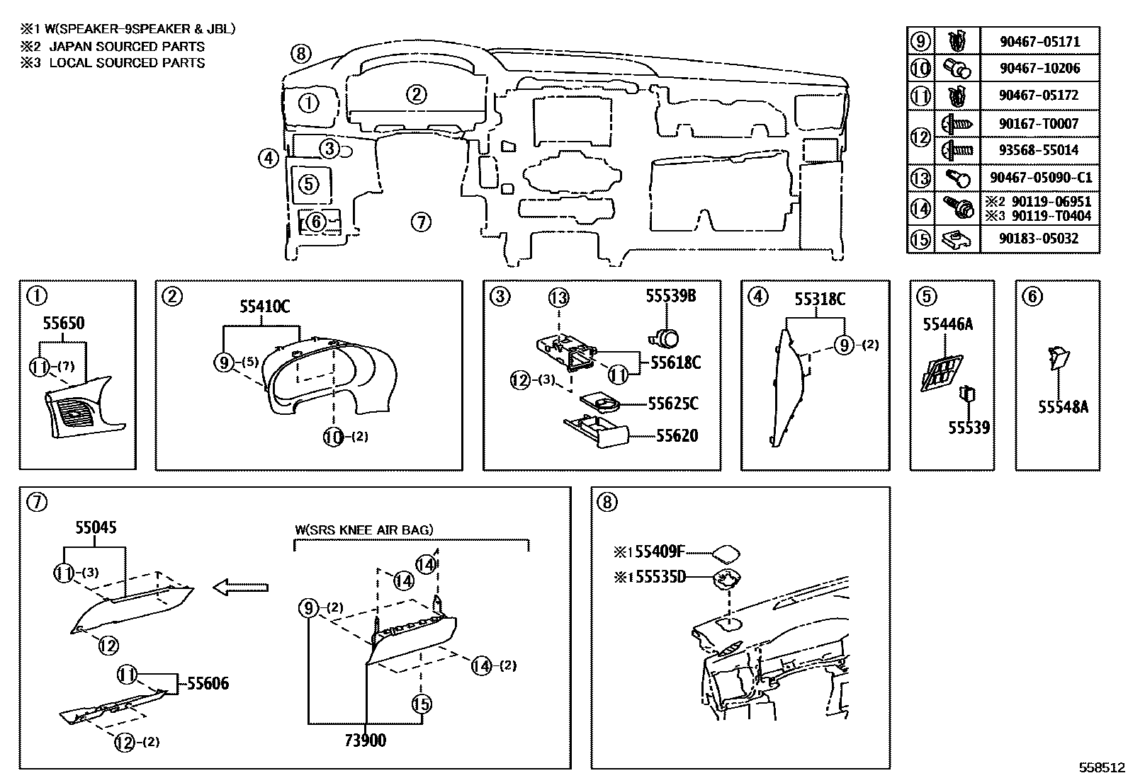 Toyota HILUX 仪表板和手套箱 EPC diagram — 558512