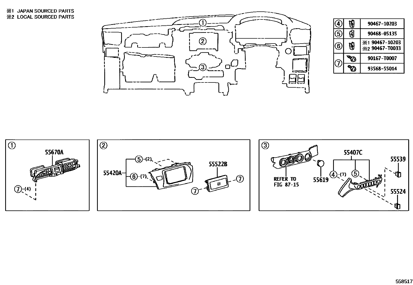 Toyota HILUX 仪表板和手套箱 EPC diagram — 558517