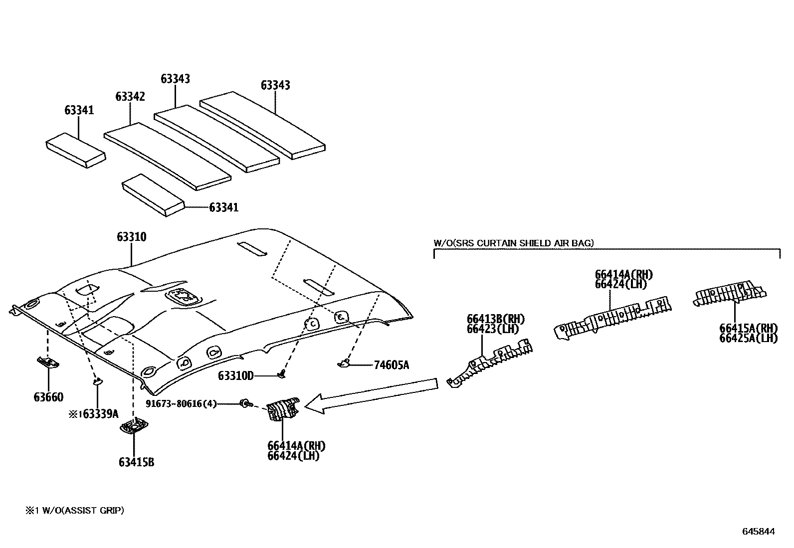 Toyota HILUX 车顶内衬和消声垫 EPC diagram — 645844