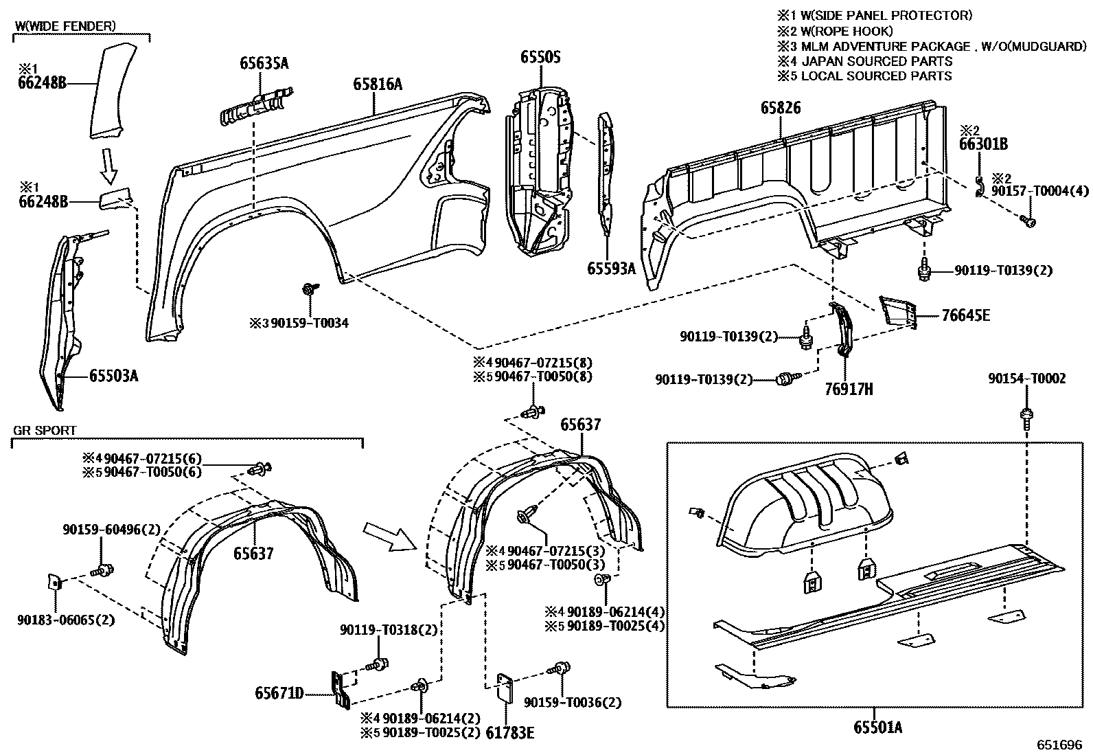 Toyota HILUX 后车身侧面板 EPC diagram — 651696