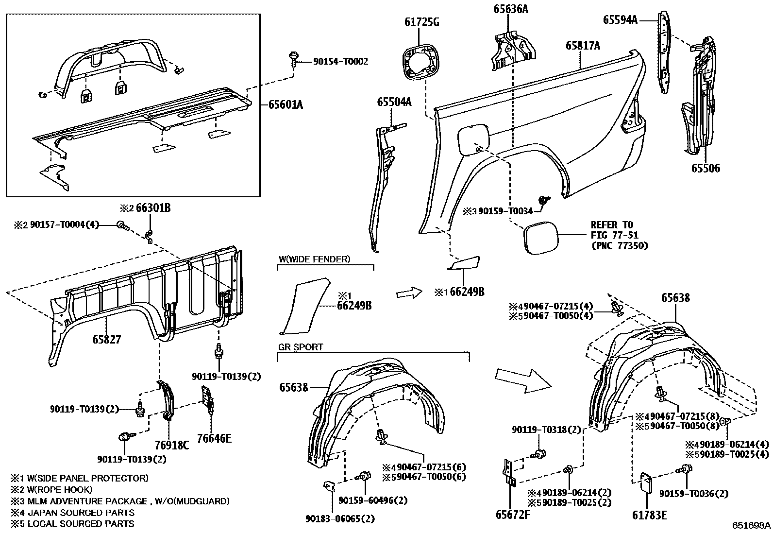 Toyota HILUX 后车身侧面板 EPC diagram — 651698A