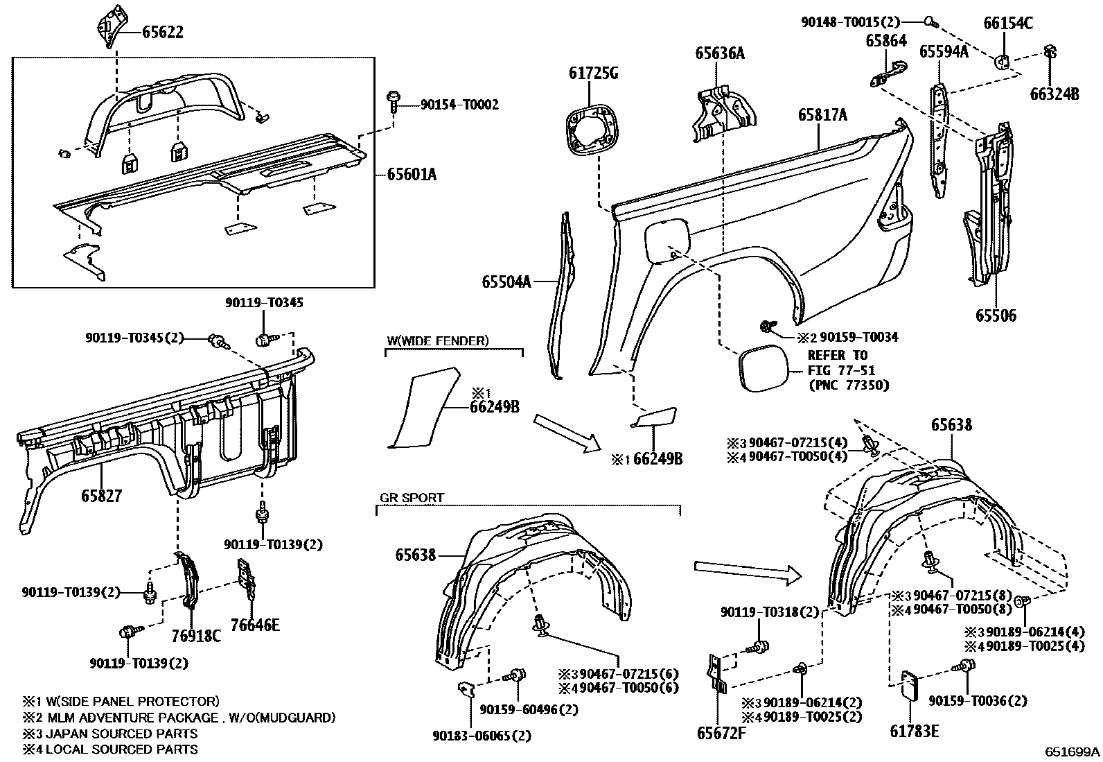 Toyota HILUX 后车身侧面板 EPC diagram — 651699A