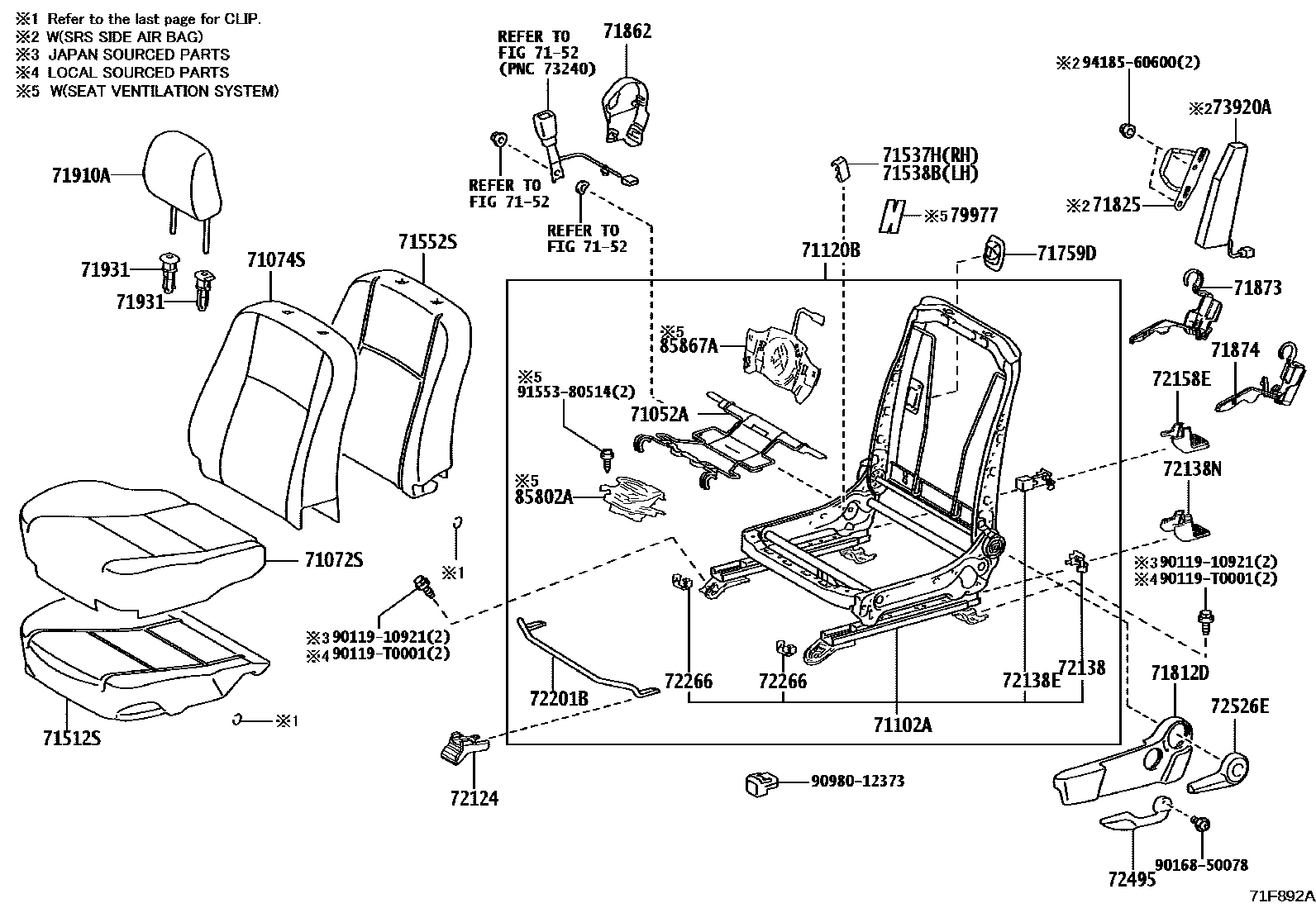 Toyota HILUX 座椅和座椅滑轨 EPC diagram — 71F892A
