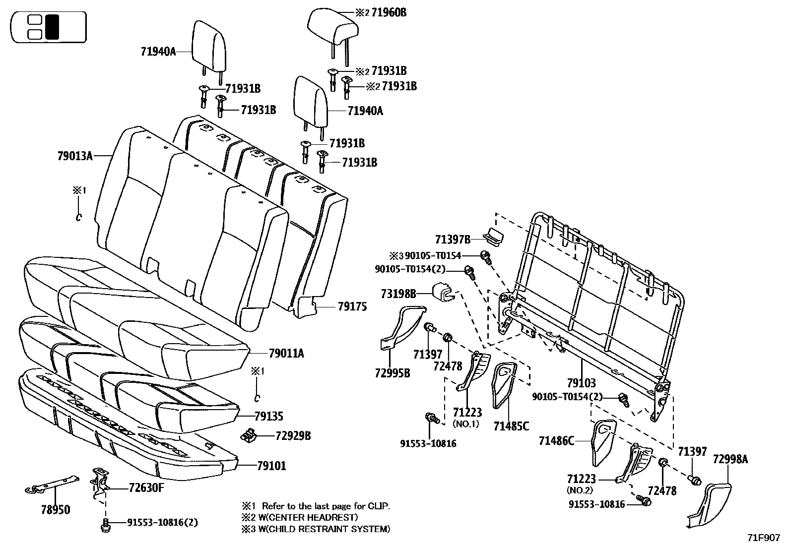 Toyota HILUX 座椅和座椅滑轨 EPC diagram — 71F907