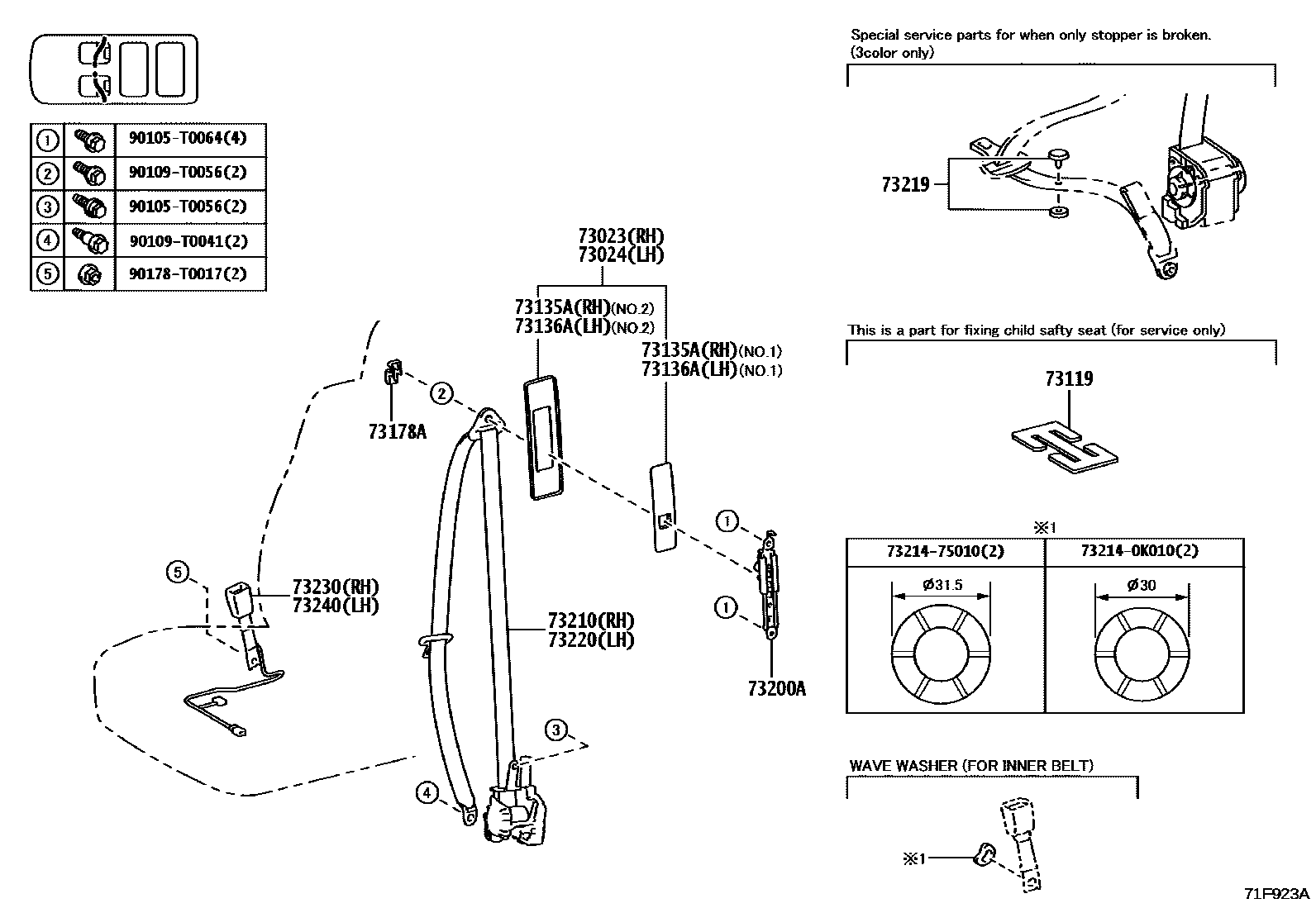 Toyota HILUX seat belt EPC diagram — 71F923A