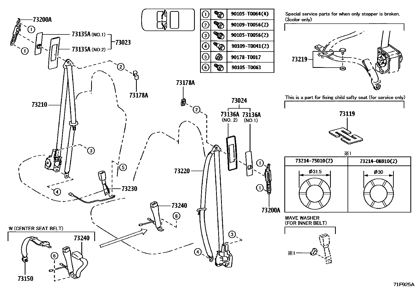Toyota HILUX seat belt EPC diagram — 71F925A