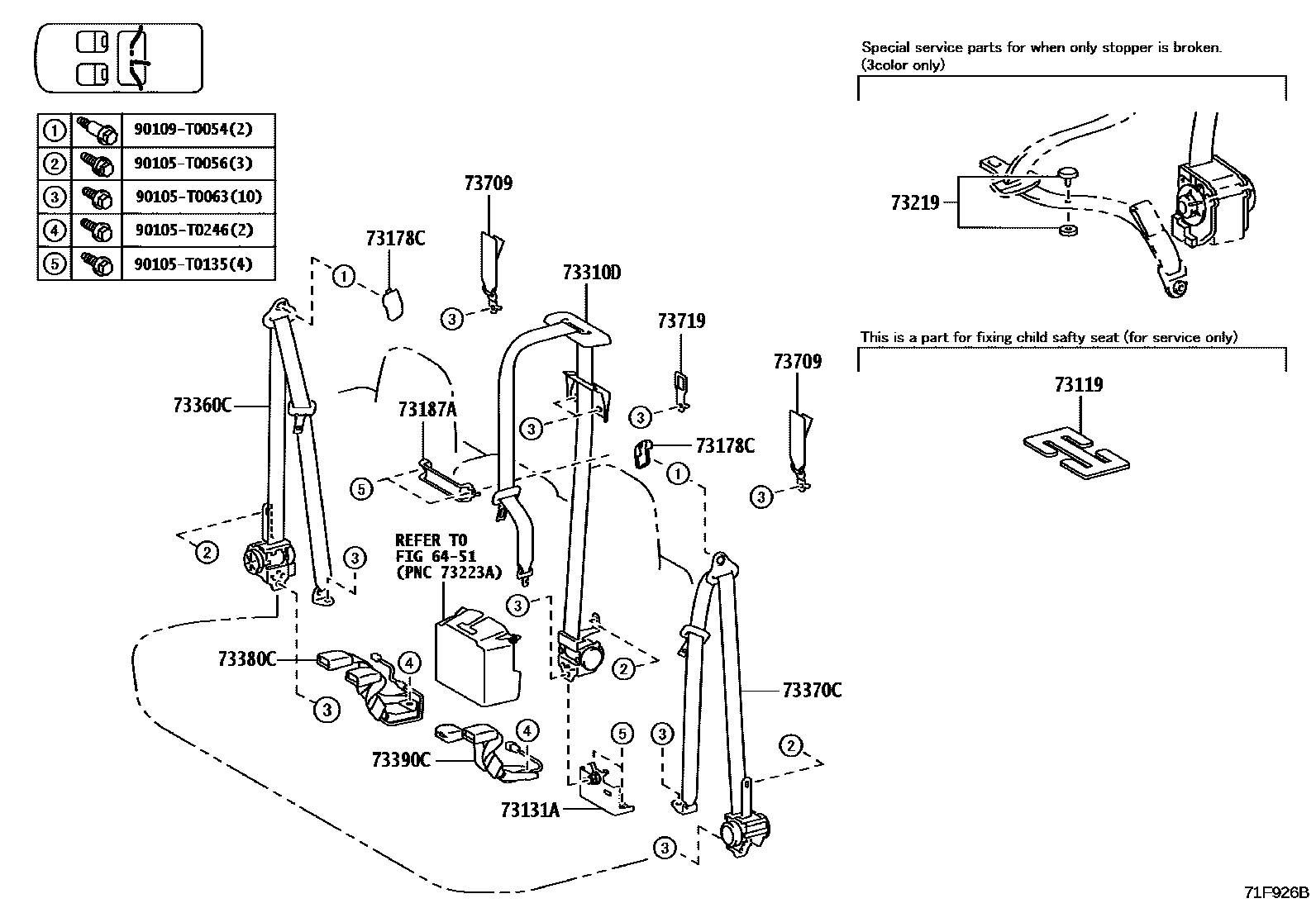 Toyota HILUX seat belt EPC diagram — 71F926B