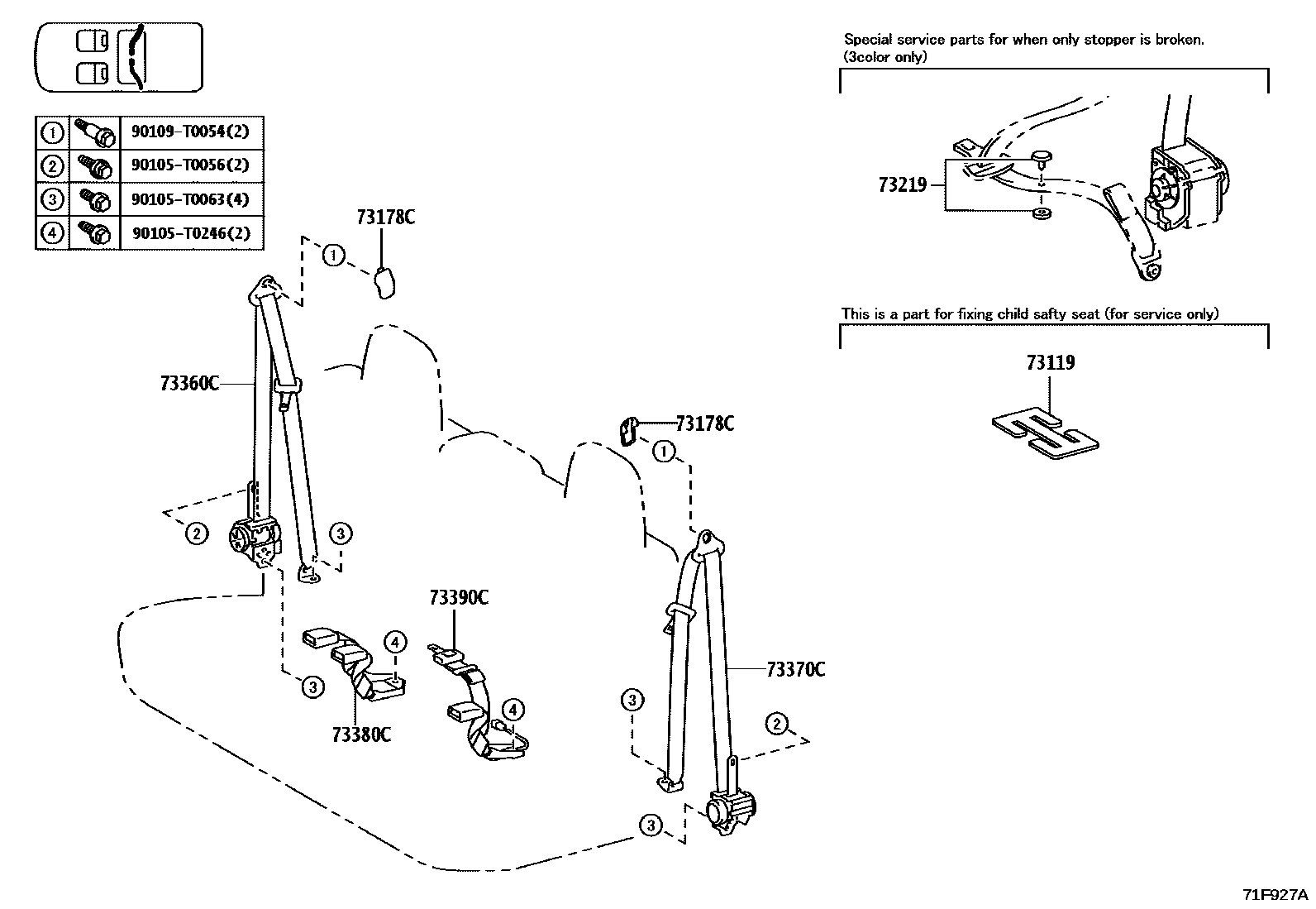 Toyota HILUX seat belt EPC diagram — 71F927A