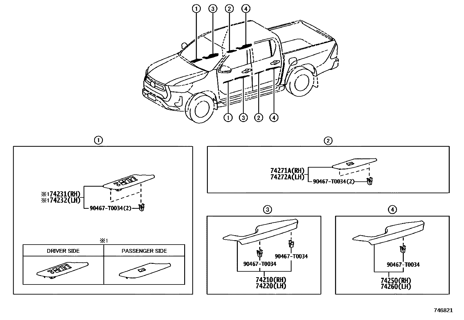 Toyota HILUX 扶手和遮阳板 EPC diagram — 746821