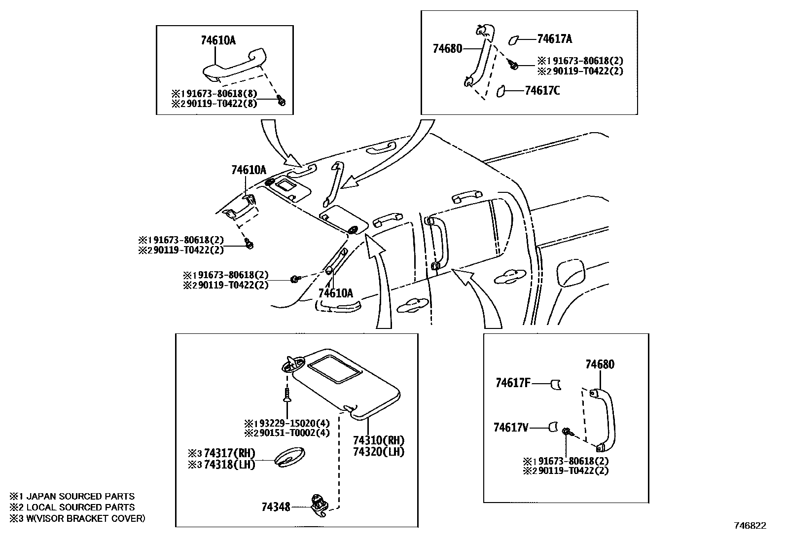 Toyota HILUX 扶手和遮阳板 EPC diagram — 746822