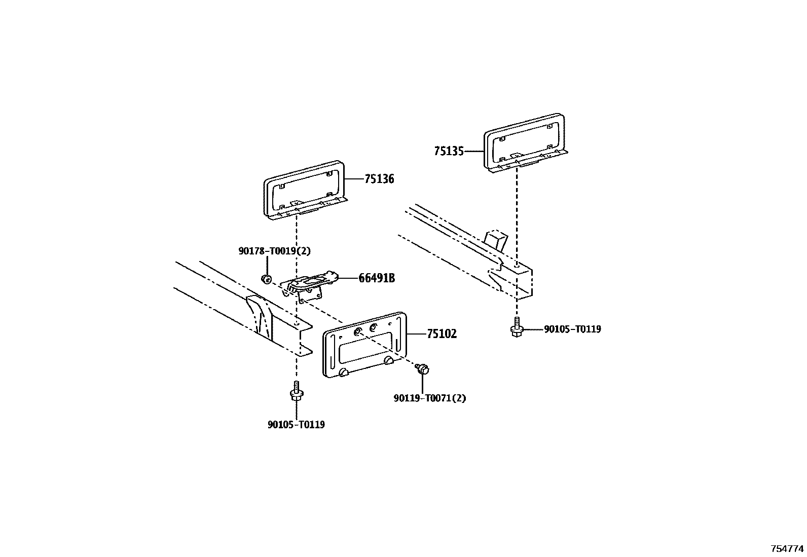 Toyota HILUX 工具箱和牌照支架 EPC diagram — 754774