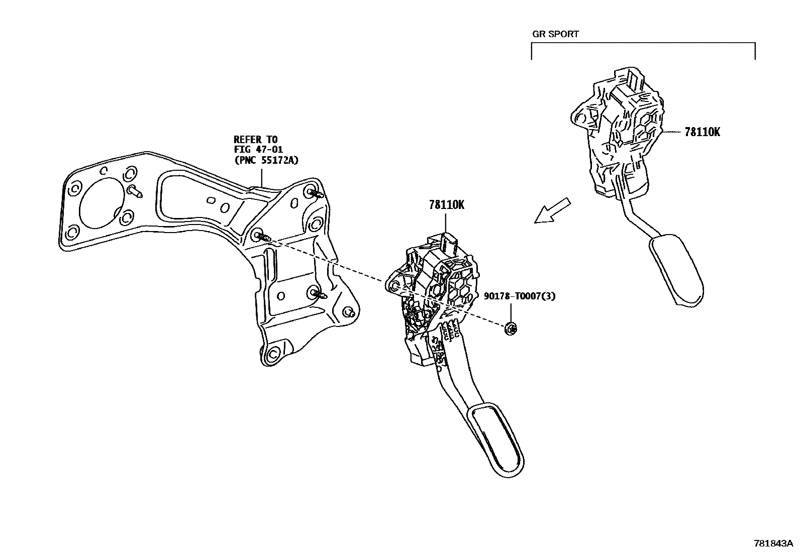 Toyota HILUX accelerator pedal connecting rod EPC diagram — 781843A