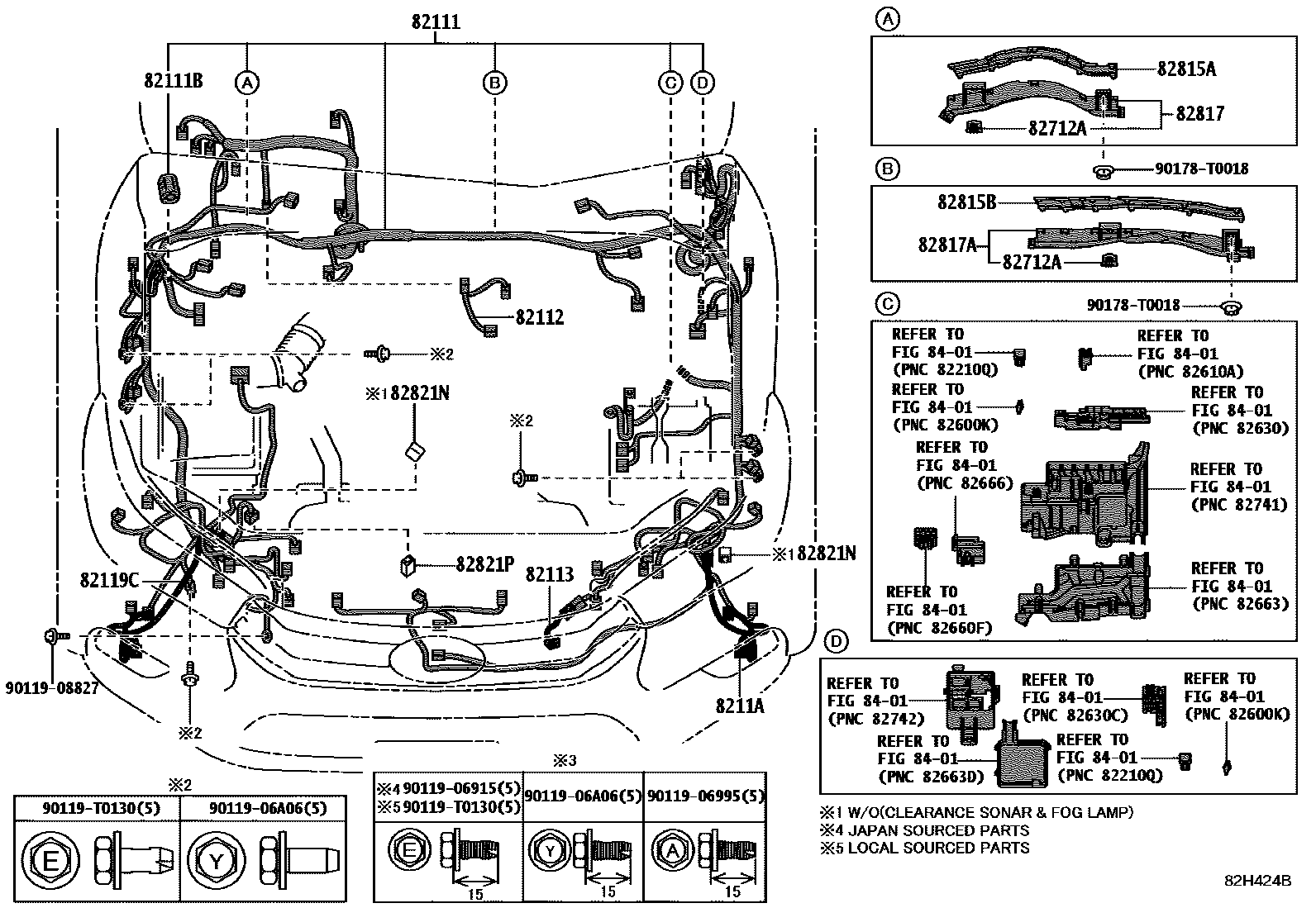 Toyota HILUX 线束和卡夹 EPC diagram — 82H424B