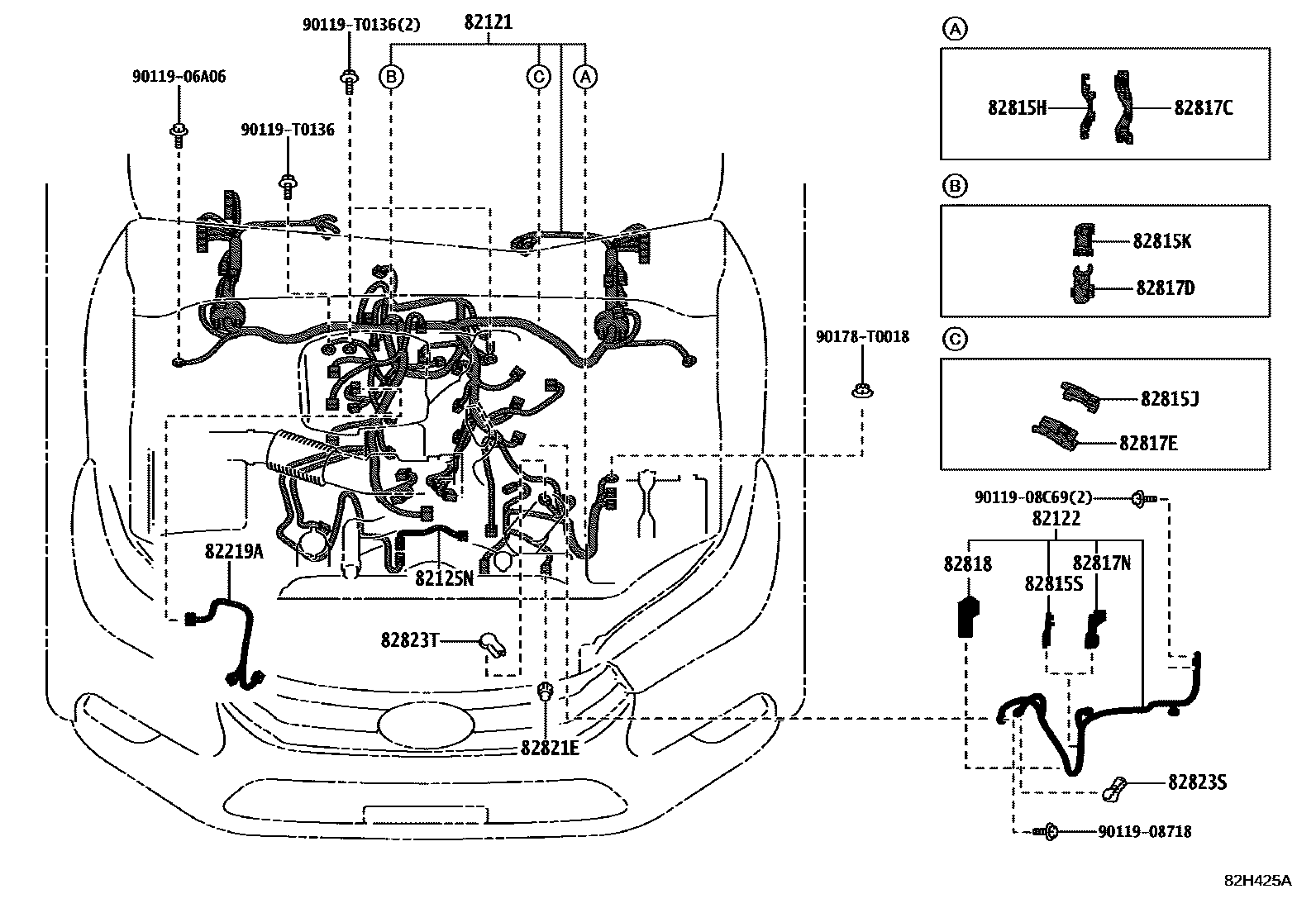 Toyota HILUX 线束和卡夹 EPC diagram — 82H425A