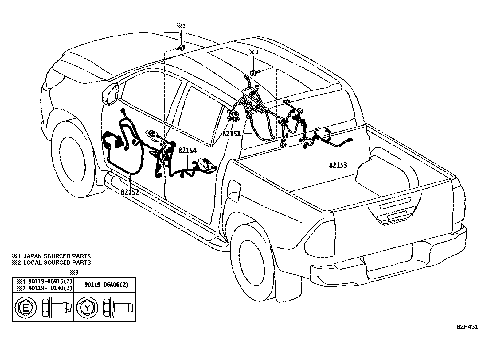 Toyota HILUX 线束和卡夹 EPC diagram — 82H431