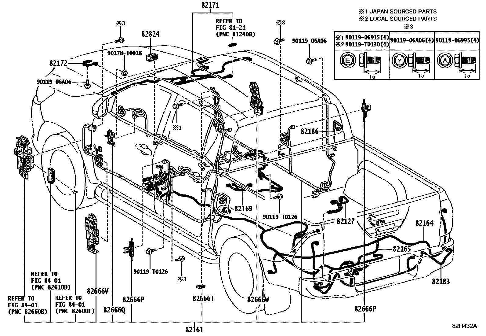 Toyota HILUX 线束和卡夹 EPC diagram — 82H432A
