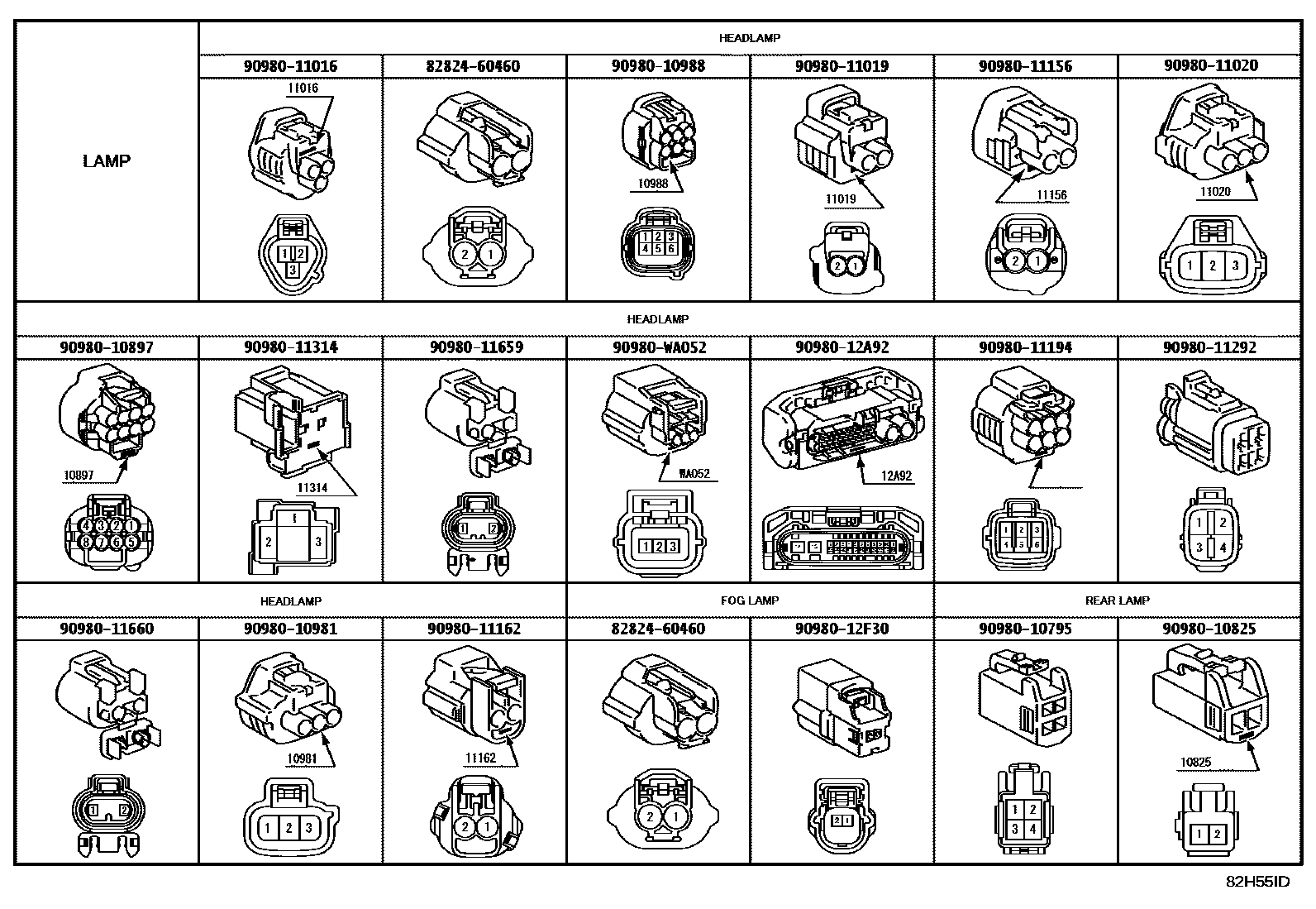Toyota HILUX 线束和卡夹 EPC diagram — 82H55ID