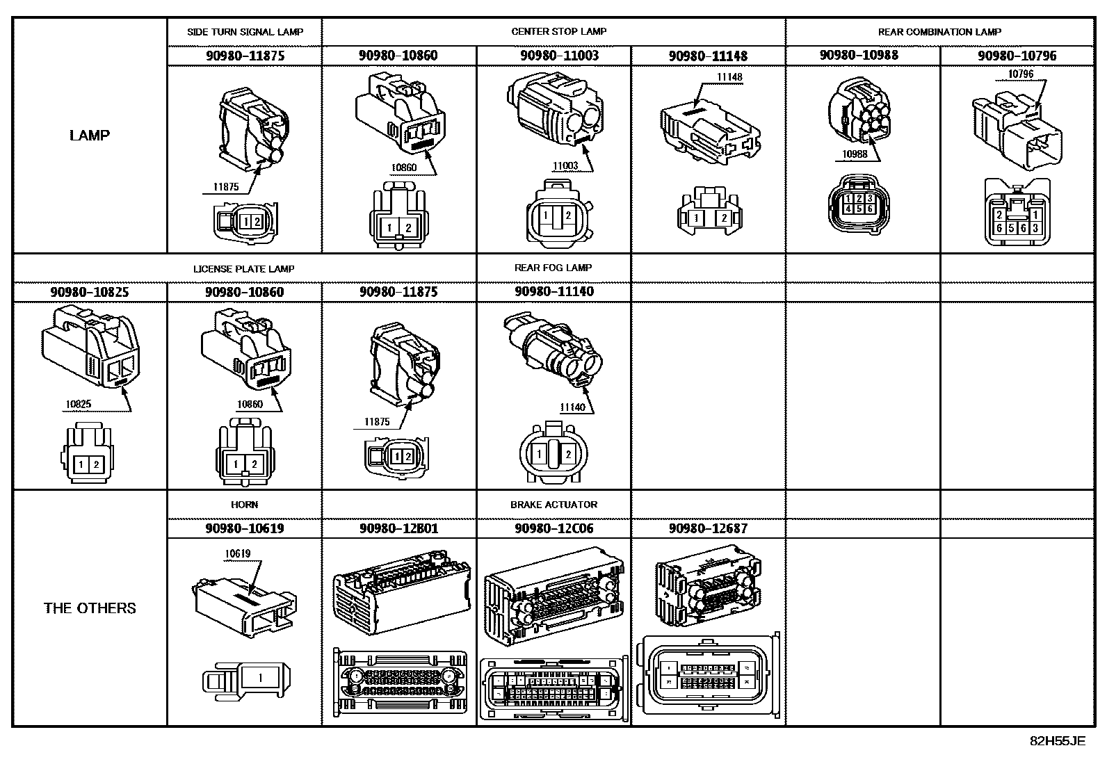 Toyota HILUX 线束和卡夹 EPC diagram — 82H55JE