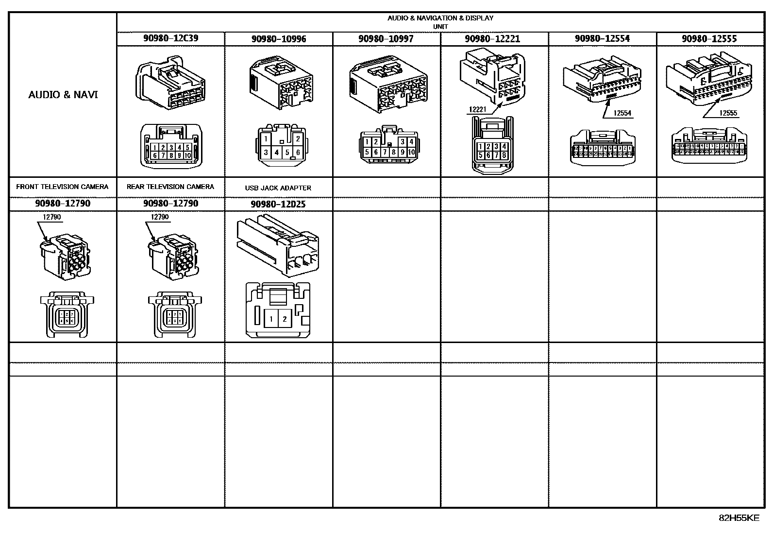 Toyota HILUX 线束和卡夹 EPC diagram — 82H55KE