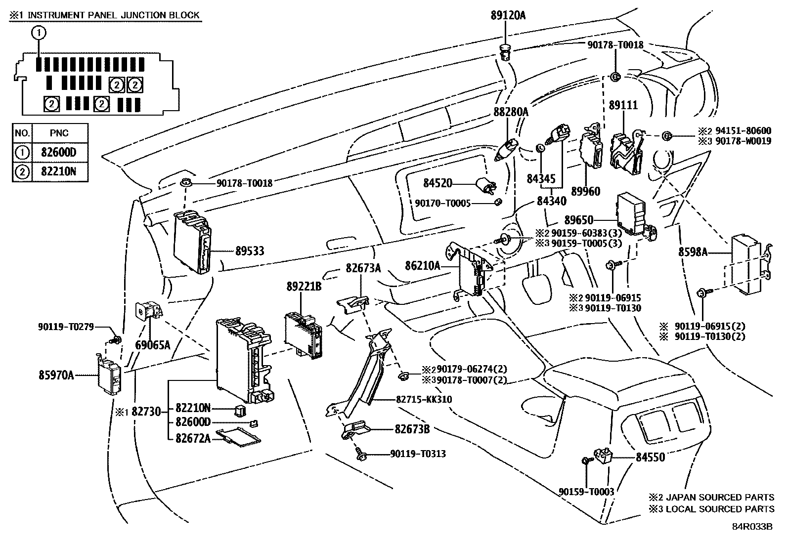 Toyota HILUX 开关和继电器和ECU EPC diagram — 84R033B