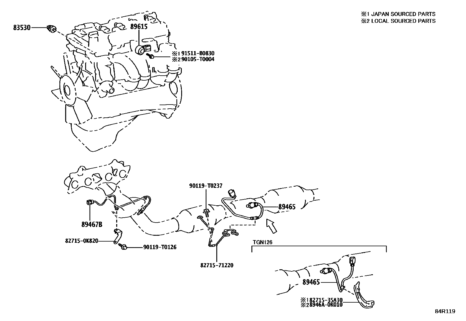 Toyota HILUX 开关和继电器和ECU EPC diagram — 84R119