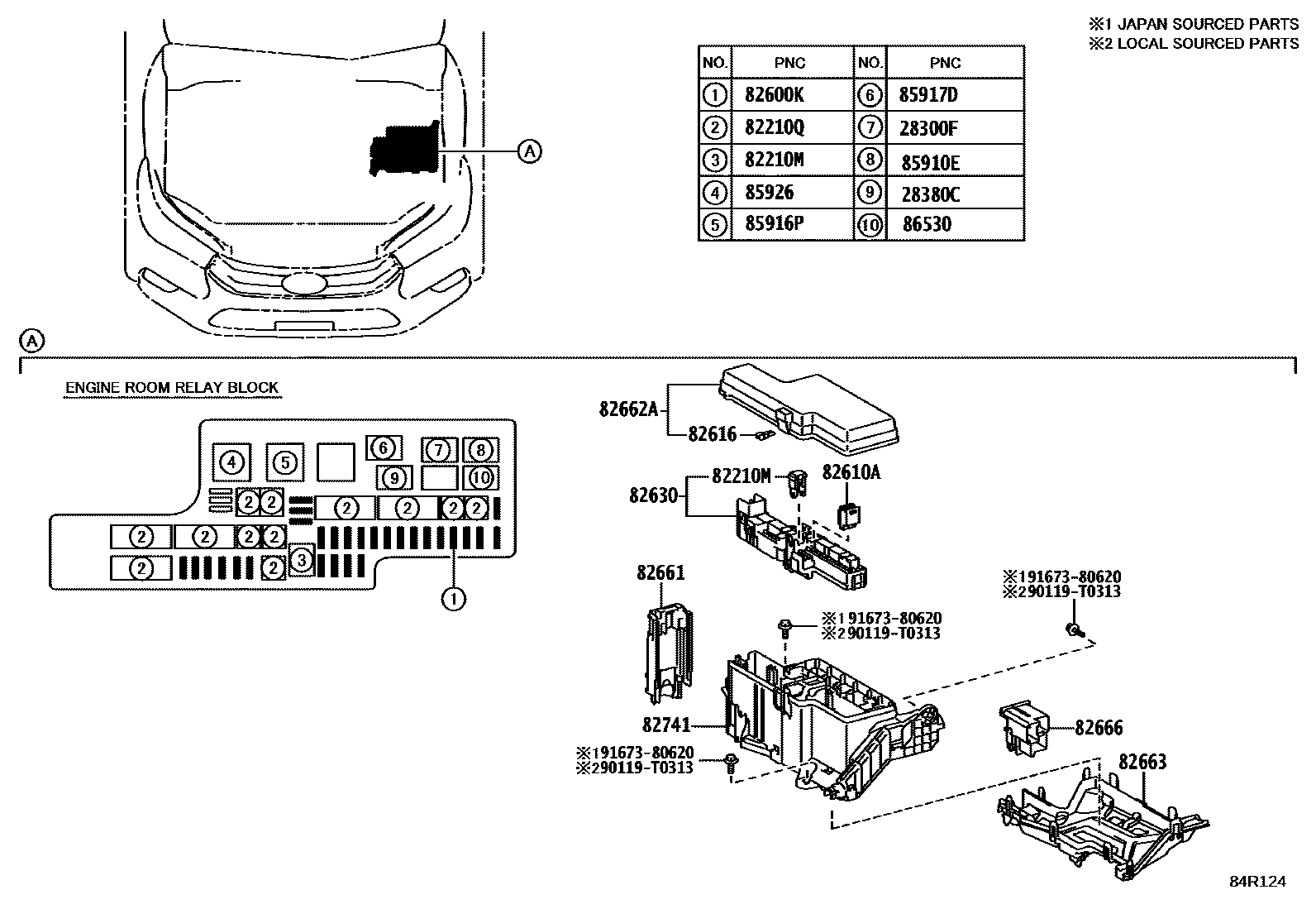 Toyota HILUX 开关和继电器和ECU EPC diagram — 84R124