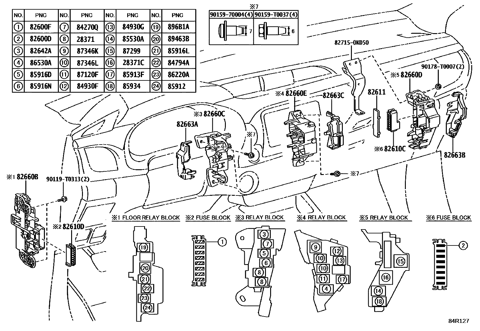Toyota HILUX 开关和继电器和ECU EPC diagram — 84R127