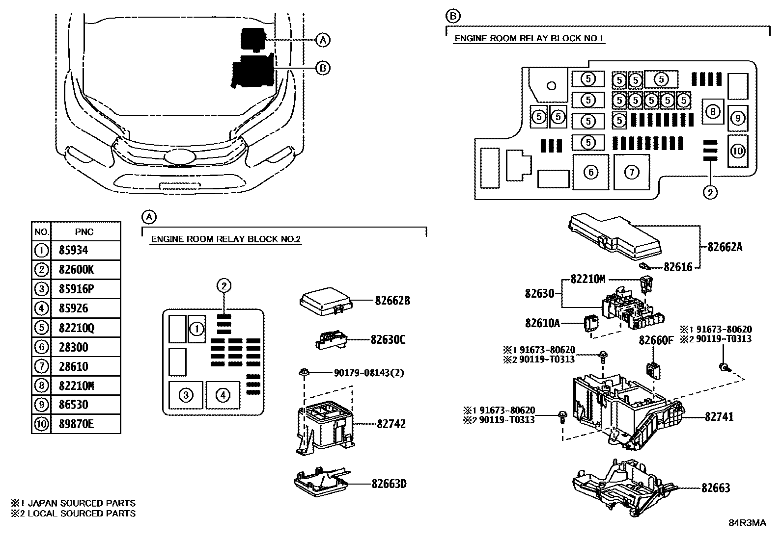 Toyota HILUX 开关和继电器和ECU EPC diagram — 84R3MA