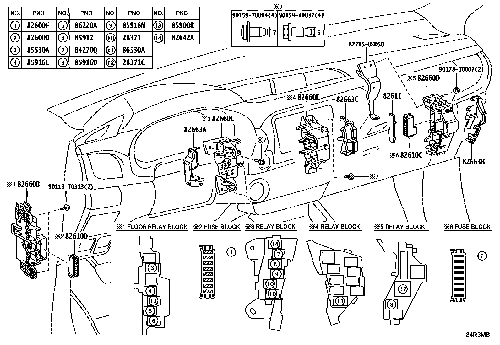 Toyota HILUX 开关和继电器和ECU EPC diagram — 84R3MB