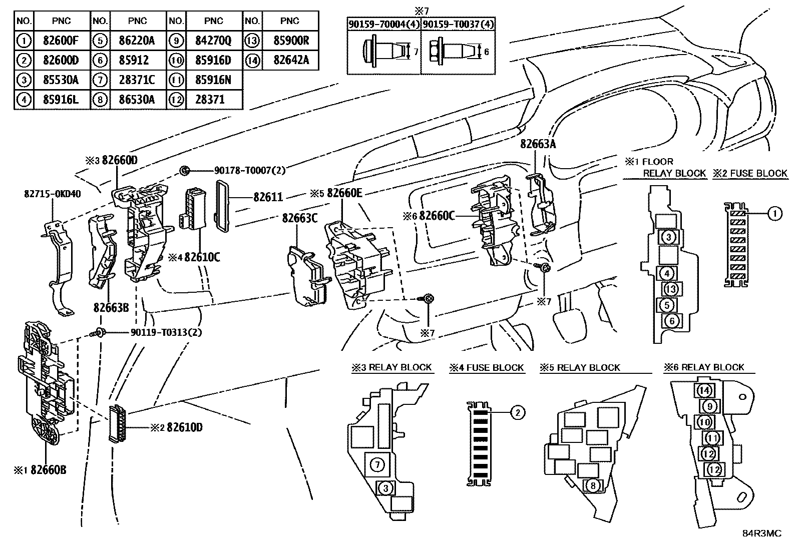 Toyota HILUX 开关和继电器和ECU EPC diagram — 84R3MC