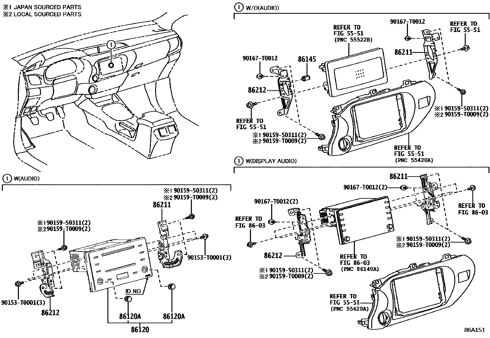 Toyota HILUX 收音机、放大器和冷凝器 EPC diagram — 86A151