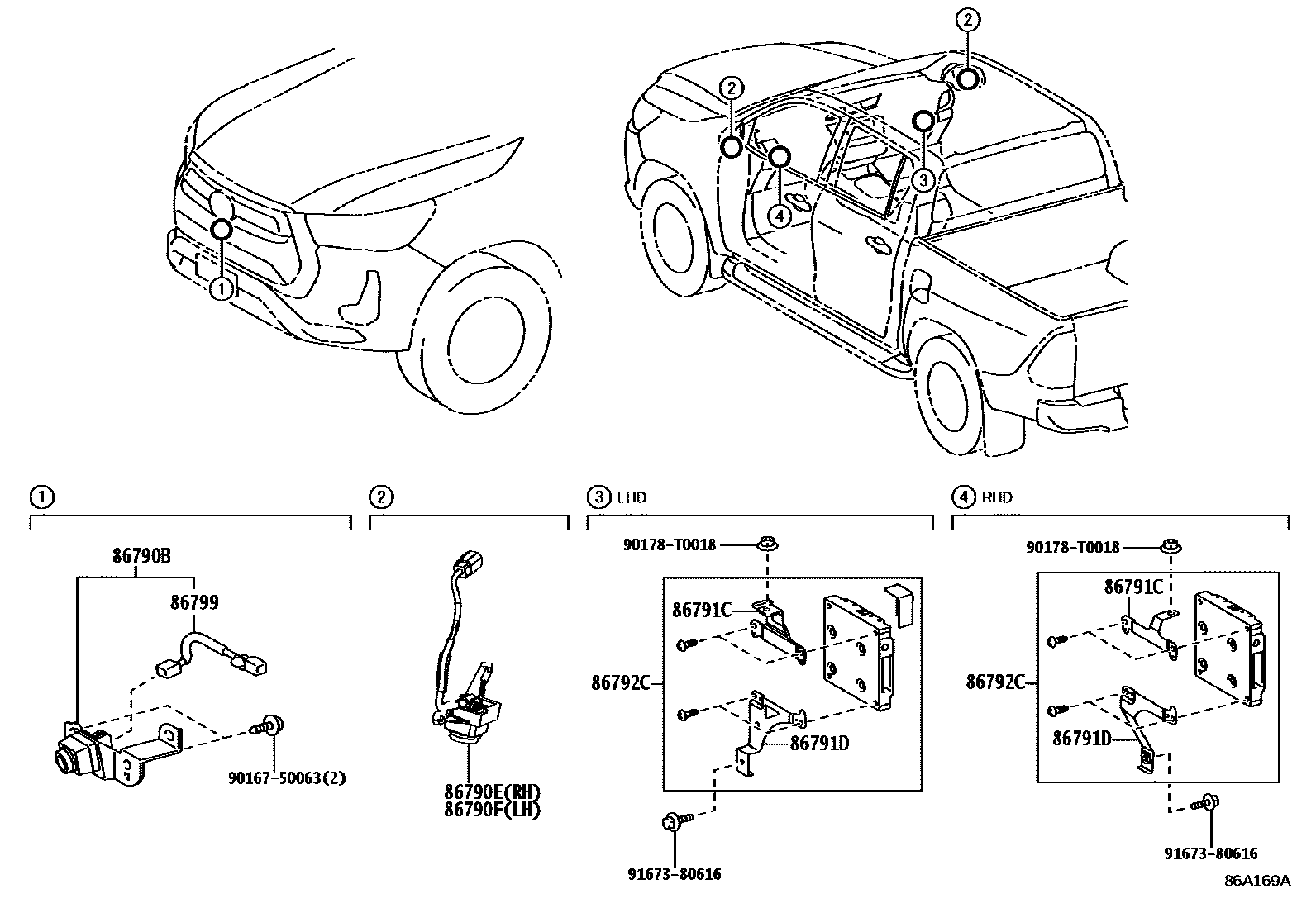 Toyota HILUX 倒车影像和摄像头 EPC diagram — 86A169A