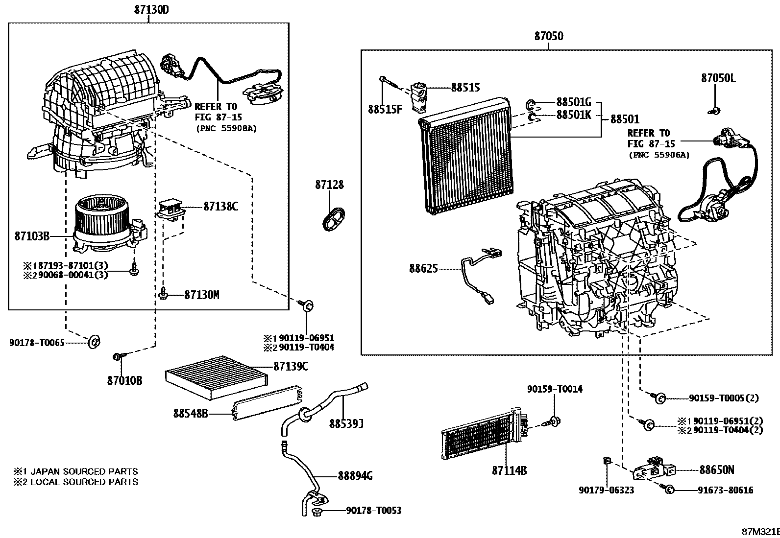 Toyota HILUX 暖风和空调系统 - 冷却器组件 EPC diagram — 87M321B