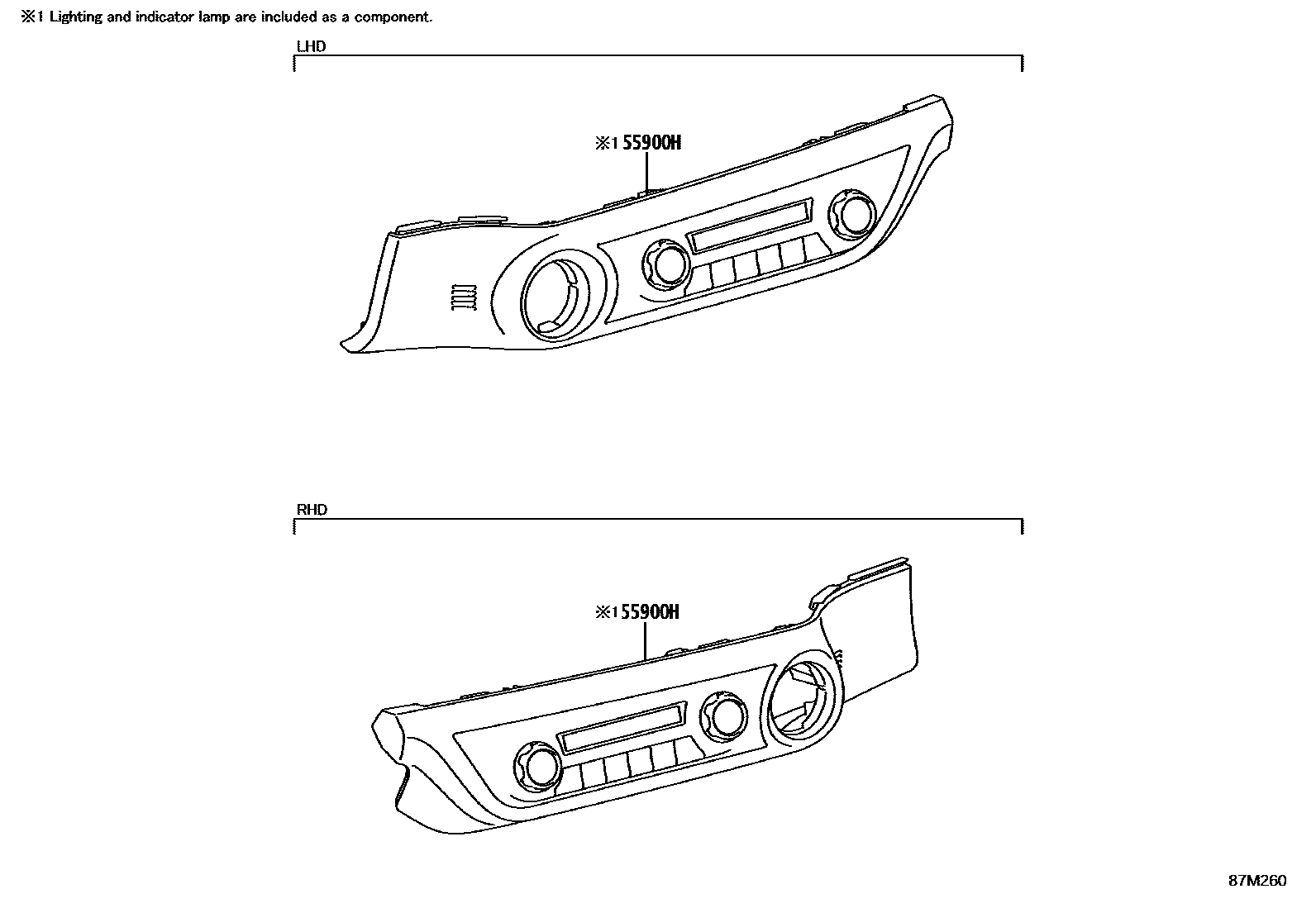 Toyota HILUX 暖风和空调系统 - 控制器和风管 EPC diagram — 87M260