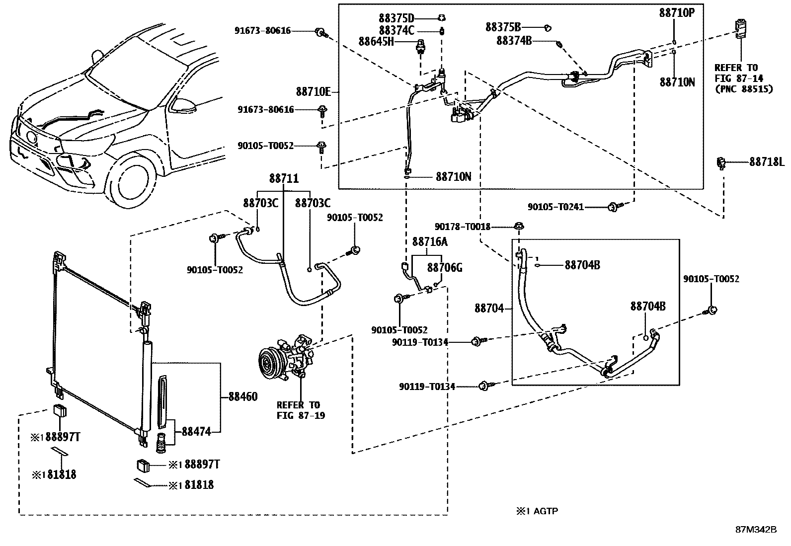 Toyota HILUX Heating & Air Conditioning - Cooler Piping EPC diagram — 87M342B