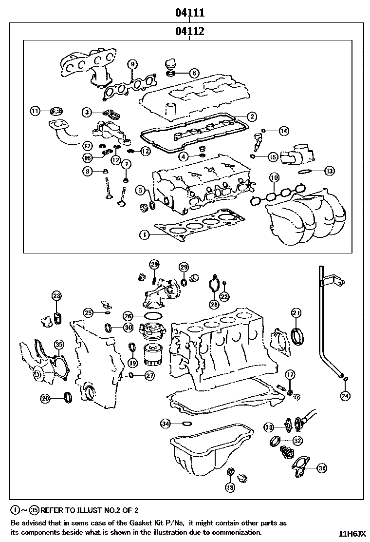 Toyota HILUX Engine Overhaul Gasket Kit EPC diagram — 11H6JX